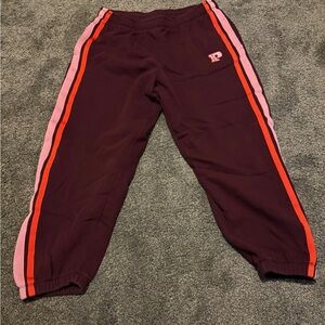 Burgundy Track Pants with Pink and Red Stripes